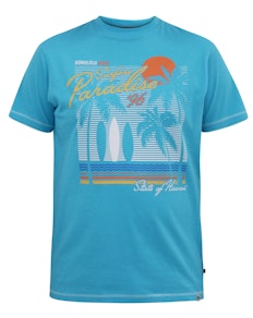 D555 Aaron Surfers Paradise bedrucktes T-Shirt mit Rundhalsausschnitt, Türkis